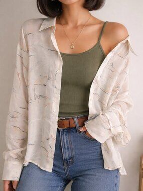 Banana Republic Western Wear 100% Ramie Blouse Top Sz M Cactus, Horses Festival